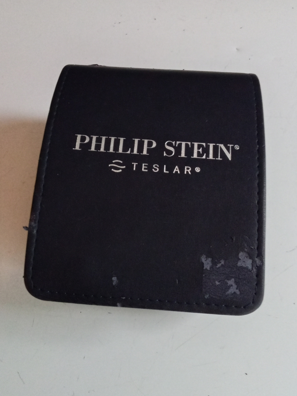 Philip Stein Teslar Dual Time Zone Watch White Roman Dial Leather Strap with Box